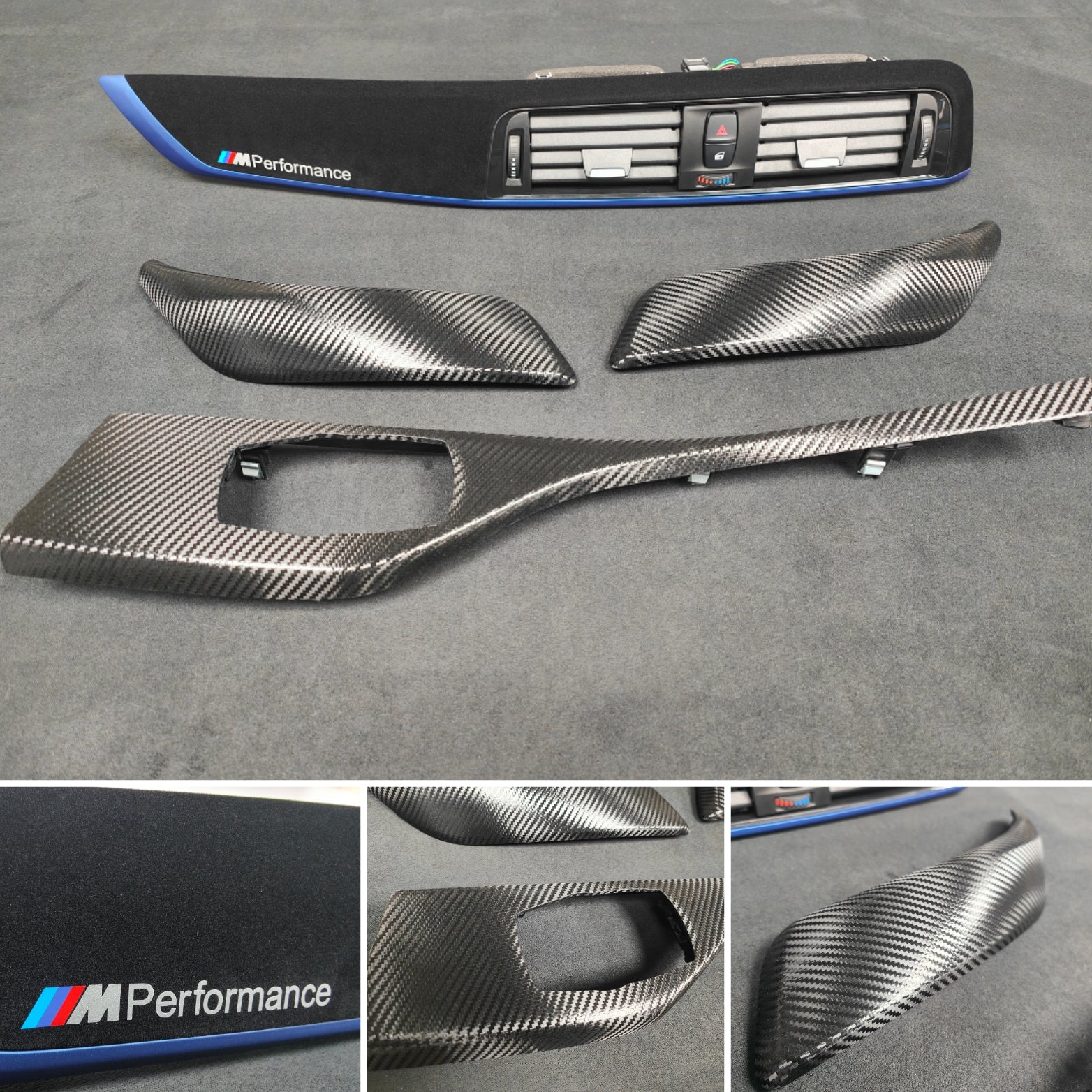 BMW F21 F22 LCI-2 CUSTOM INTERIOR TRIM SET - PREMIUM TEXTURED BLACK CARBON / BLUE ACCENT